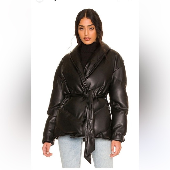 BLANK NYC The Love Doctor Black Vegan Faux Leather Puffer Coat Jacket Medium NWT - Picture 1 of 15